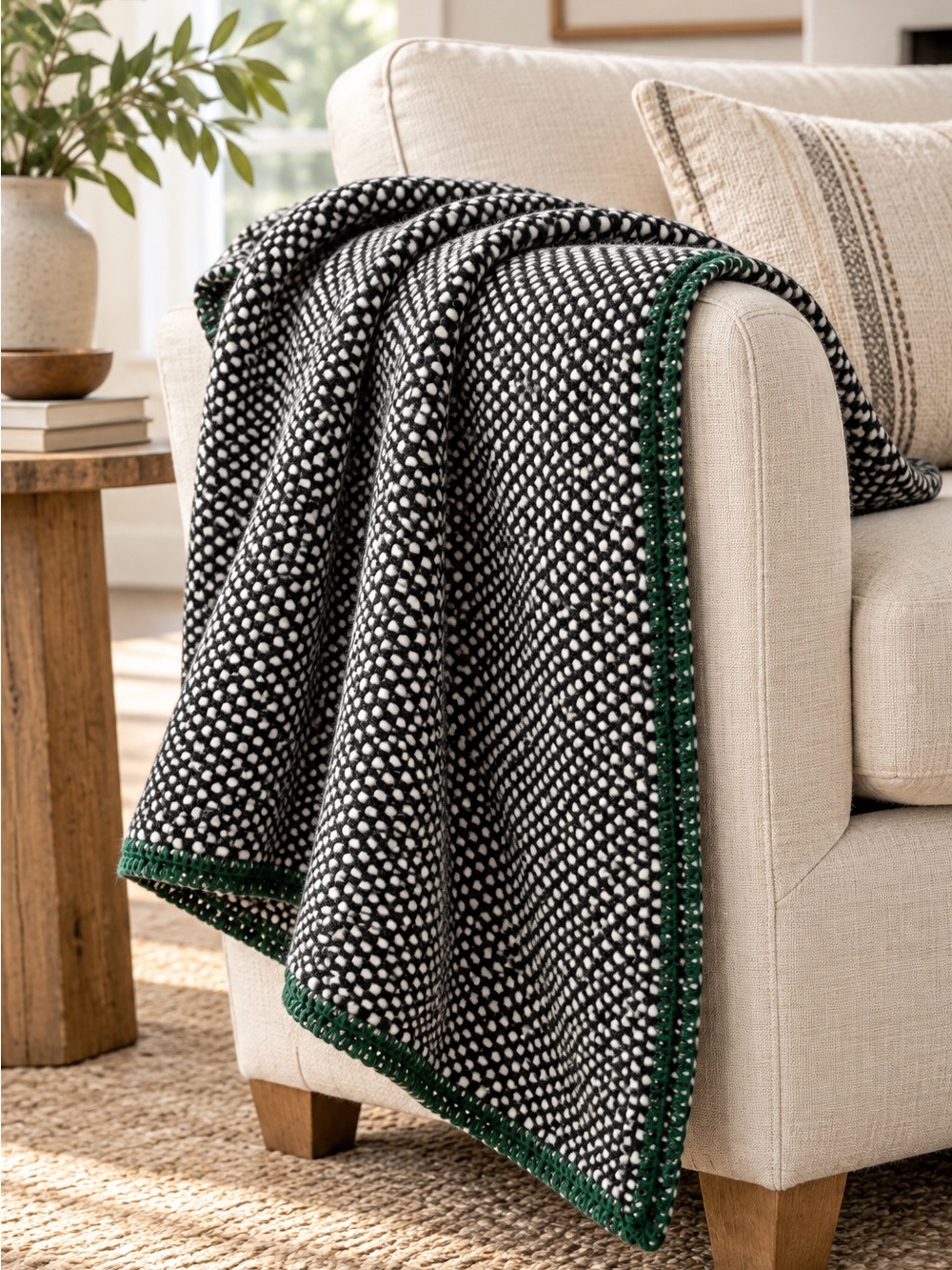NEW Hearth & Hand with Magnolia Black Woven Stitched Edge Throw Blanket 50 x 60